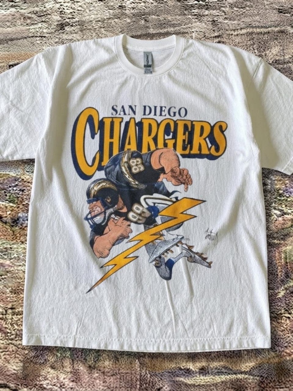 Gildan White San Diego Chargers Graphic Tee with Yellow Lightning